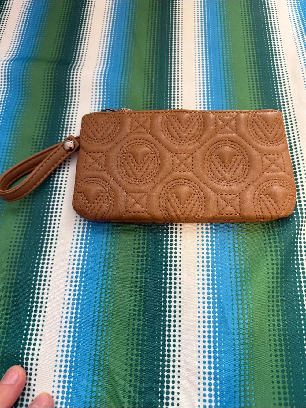 Valentino Orlandi tan leather wristlet pouch